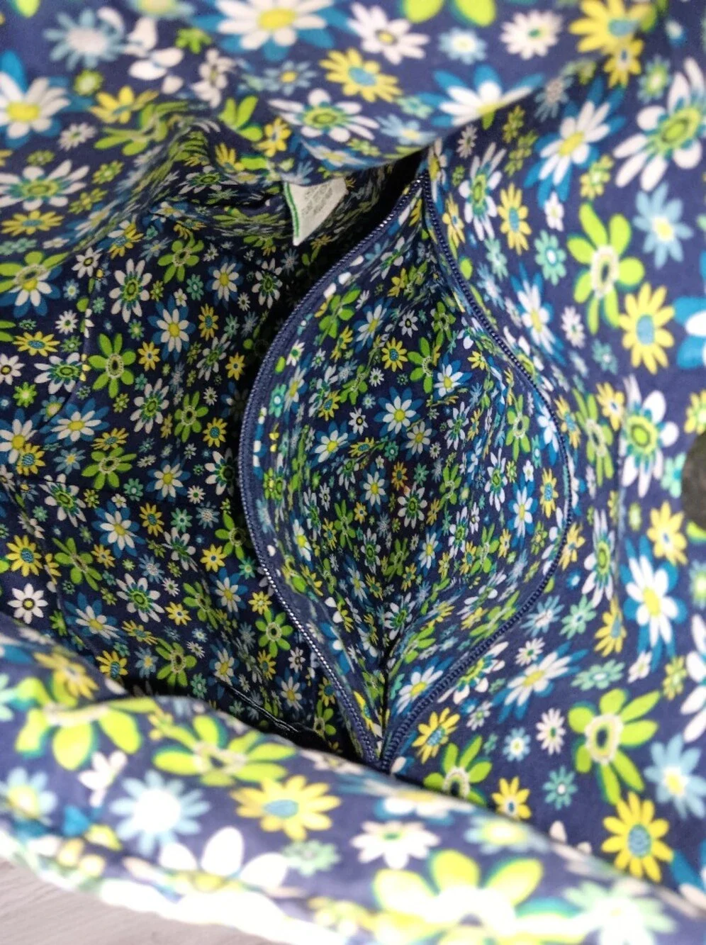 Vera Bradley Daisy Daisy Tote Bag Double Strap Pocket Blue Green Yellow Blue